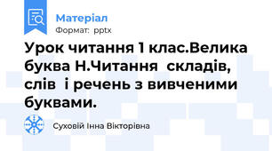Урок читання 1 клас.Велика буква Н.Читання  складів, слів  і речень з вивченими буквами.