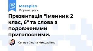 Презентація "Іменник 2 клас, 6" та слова з подовженими приголосними.