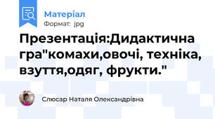 Презентація:Дидактична гра"комахи,овочі, техніка, взуття,одяг, фрукти."