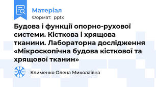 Будова і функції опорно-рухової системи. Кісткова і хрящова тканини. Лабораторна дослідження «Мікроскопічна будова кісткової та хрящової тканин»