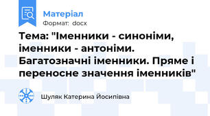 Тема: "Іменники - синоніми, іменники - антоніми. Багатозначні іменники. Пряме і переносне значення іменників"