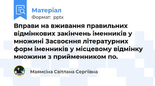 Вправи на вживання правильних відмінкових закінчень іменників у множині Засвоєння літературних форм іменників у місцевому відмінку множини з прийменником по.