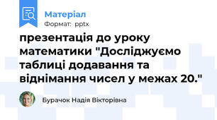 презентація до уроку математики "Досліджуємо таблиці додавання та віднімання чисел у межах 20."