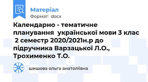 Календарно - тематичне планування  української мови 3 клас  2 семестр 2020/2021н.р до підручника Варзацької Л.О., Трохименко Т.О.