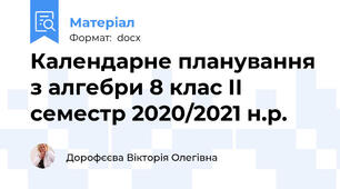 Календарне планування з алгебри 8 клас ІІ семестр 2020/2021 н.р.