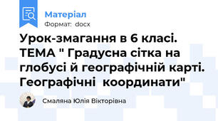 Урок-змагання в 6 класі. ТЕМА " Градусна сітка на глобусі й географічній карті. Географічні  координати"
