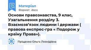 Основи правознавства, 9 клас, Узагальнення розділу 3. Взаємозв’язок людини і держави ( правова експрес-гра « Подорож у країну Права»).