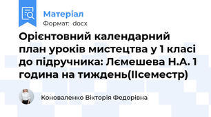 Орієнтовний календарний план уроків мистецтва у 1 класі до підручника: Лємешева Н.А. 1 година на тиждень(ІІсеместр)