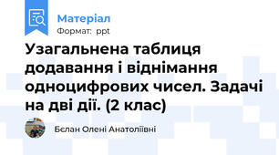Узагальнена таблиця додавання і віднімання одноцифрових чисел. Задачі на дві дії. (2 клас)