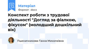 Конспект роботи з трудової діяльності "Догляд за фіалкою, фікусом" (молодший дошкільний вік)
