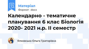 Календарно - тематичне планування 6 клас Біологія 2020- 2021 н.р. ІІ семестр