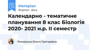 Календарно - тематичне планування 8 клас Біологія 2020- 2021 н.р. ІІ семестр