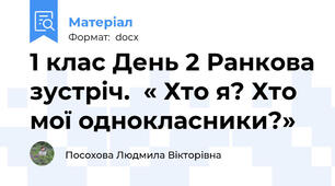 1 клас День 2 Ранкова зустріч.  « Хто я? Хто мої однокласники?»