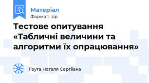 Тестове опитування «Табличні величини та алгоритми їх опрацювання»