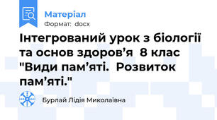 Інтегрований урок з біології та основ здоров’я  8 клас  "Види пам’яті.  Розвиток пам’яті."