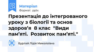 Презентація до інтегрованого уроку з біології та основ здоров’я  8 клас  "Види пам’яті.  Розвиток пам’яті."