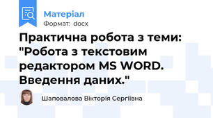 Практична робота з теми: "Робота з текстовим редактором MS WORD. Введення даних."