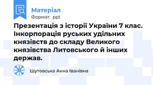 Презентація з історії України 7 клас. Інкорпорація руських удільних князівств до складу Великого князівства Литовського й інших держав.