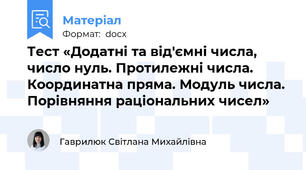 Тест «Додатні та від'ємні числа, число нуль. Протилежні числа. Координатна пряма. Модуль числа. Порівняння раціональних чисел»