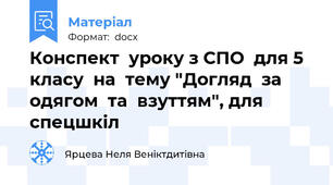 Конспект  уроку з СПО  для 5 класу  на  тему "Догляд  за  одягом  та  взуттям", для  спецшкіл