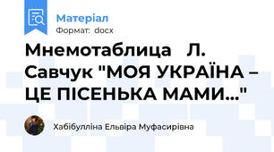 Мнемотаблица   Л. Савчук "МОЯ УКРАЇНА – ЦЕ ПІСЕНЬКА МАМИ..."