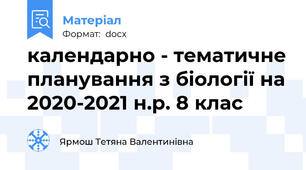 календарно - тематичне планування з біології на 2020-2021 н.р. 8 клас