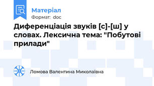 Диференціація звуків [с]-[ш] у словах. Лексична тема: "Побутові прилади"