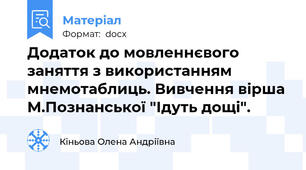 Додаток до мовленнєвого заняття з використанням мнемотаблиць. Вивчення вірша М.Познанської "Ідуть дощі".