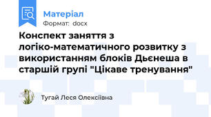 Конспект заняття з логіко-математичного розвитку з використанням блоків Дьєнеша в старшій групі "Цікаве тренування"