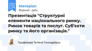 Презентація "Структурні елементи національного ринку. Ринок товарів та послуг. Суб’єкти ринку та його організація."