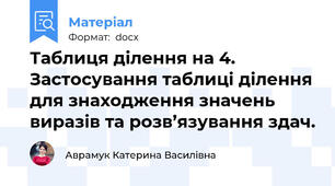 Таблиця ділення на 4. Застосування таблиці ділення для знаходження значень виразів та розв’язування здач.