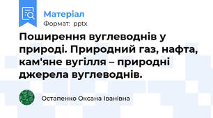 Поширення вуглеводнів у природі. Природний газ, нафта, кам'яне вугілля – природні джерела вуглеводнів.