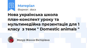 Нова українська школа план-конспект уроку та мультимедійна презентація для 1 класу  з теми " Domestic animals "
