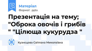Презентація на тему; "Оброка овочів і грибів " "Цілюща кукурудза "