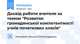 Досвід роботи вчителя за темою "Розвиток громадянської компетентності учнів початкових класів"