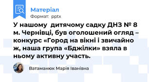 У нашому  дитячому садку ДНЗ № 8 м. Чернівці, був оголошений огляд – конкурс «Город на вікні і звичайно ж, наша група «Бджілки» взяла в ньому активну участь.