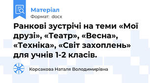 Ранкові зустрічі на теми «Мої друзі», «Театр», «Весна», «Техніка», «Світ захоплень» для учнів 1-2 класів.