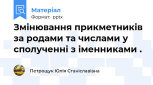 Змінювання прикметників за родами та числами у сполученні з іменниками .