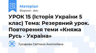 УРОК 15 (Історія України 5 клас) Тема: Резервний урок. Повторення теми «Княжа Русь - Україна»