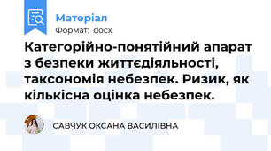 Категорійно-понятійний апарат з безпеки життєдіяльності, таксономія небезпек. Ризик, як кількісна оцінка небезпек.