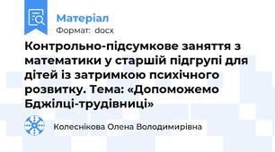 Контрольно-підсумкове заняття з математики у старшій підгрупі для дітей із затримкою психічного розвитку. Тема: «Допоможемо Бджілці-трудівниці»