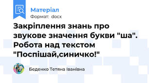 Закріплення знань про звукове значення букви "ша". Робота над текстом "Поспішай,синичко!"