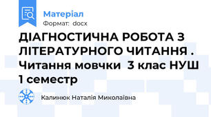ДІАГНОСТИЧНА РОБОТА З ЛІТЕРАТУРНОГО ЧИТАННЯ . Читання мовчки  3 клас НУШ 1 семестр