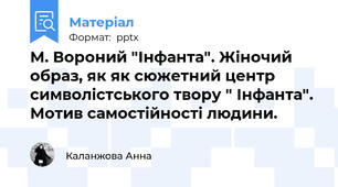 М. Вороний "Інфанта". Жіночий образ, як як сюжетний центр символістського твору " Інфанта". Мотив самостійності людини.