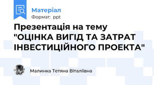 Презентація на тему "ОЦІНКА ВИГІД ТА ЗАТРАТ  ІНВЕСТИЦІЙНОГО ПРОЕКТА"