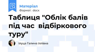 Таблиця "Облік балів під час  відбіркового туру"