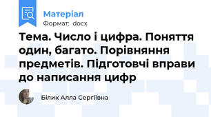 Тема. Число і цифра. Поняття один, багато. Порівняння предметів. Підготовчі вправи до написання цифр