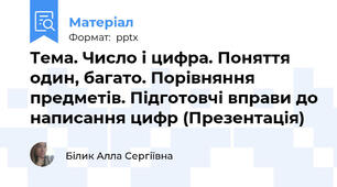 Тема. Число і цифра. Поняття один, багато. Порівняння предметів. Підготовчі вправи до написання цифр (Презентація)