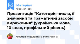Презентація "Категорія числа, її значення та граматичні засоби вираження" (українська мова, 10 клас, профільний рівень)