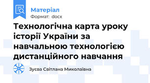 Технологічна карта уроку  історії України за навчальною технологією дистанційного навчання